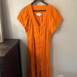 Anthropologie Bright Orange Button-Down Maxi Dress